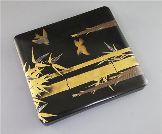 A Japanese lacquer writing box (suzuribako), early 20th century, 24cm x 22cm